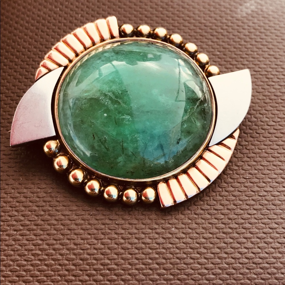 Antique 14k gold platinum 50ct Emeral brooch
